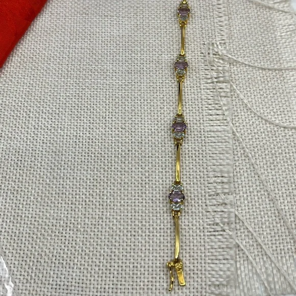 Vintage Gold-Over-Sterling Purple Gemstone Bracelet - 7” Stamped OBJ 925 - Picture 15 of 17